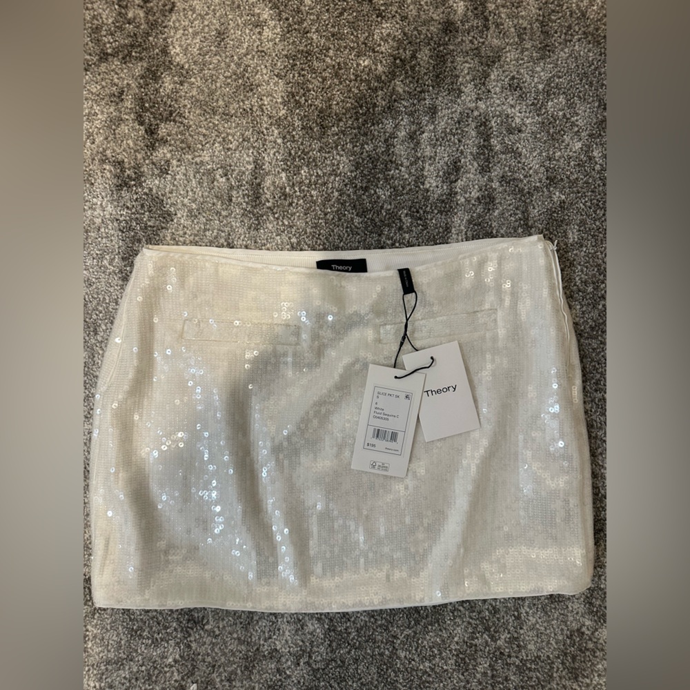 NEW WITH TAGS THEORY WHITE SEQUIN MINI SKIRT